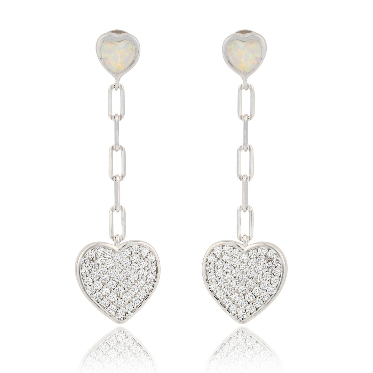 Charming White opal Inlay Heart Silver Earring