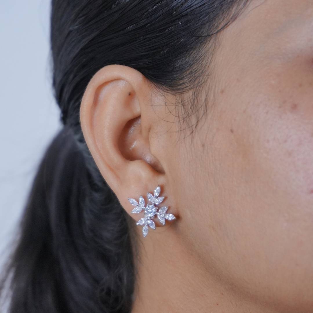 Zircon Snowflake Silver Earring