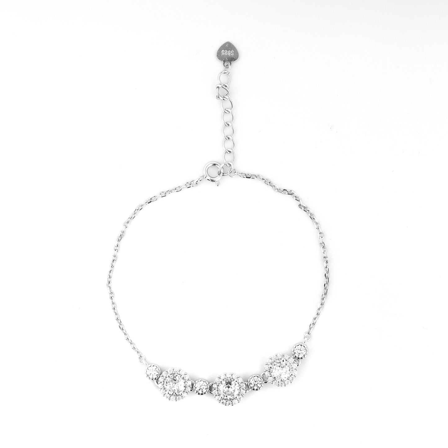 Sparkling Round Halo Zirconia Silver Bracelet