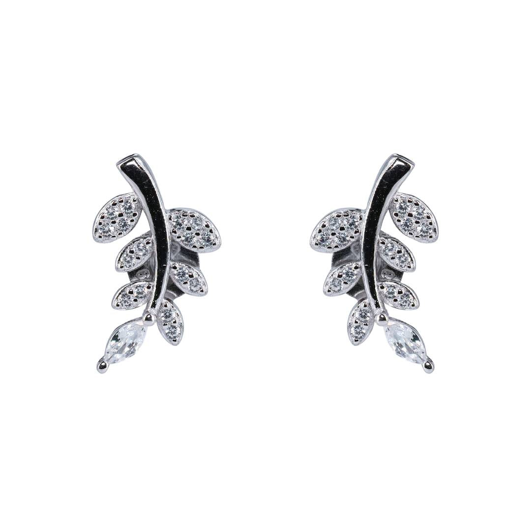 Silver Leafy Grace Zircon Earring