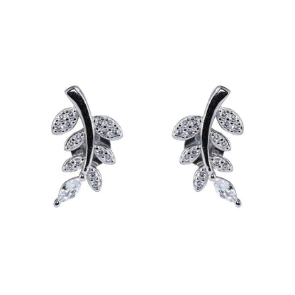 Silver Leafy Grace Zircon Earring