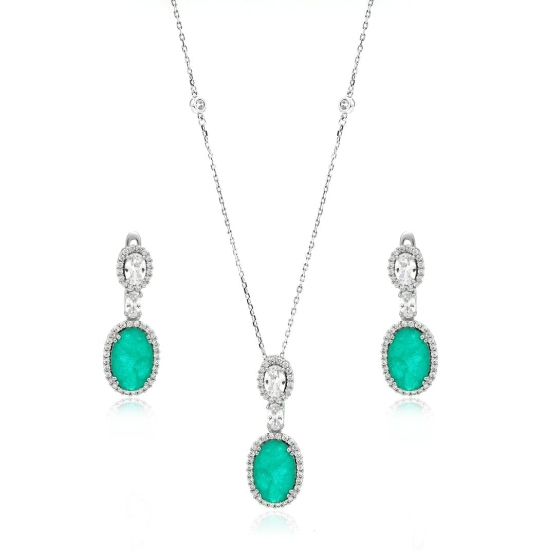 Evergreen Halo Pendant and Earring Set