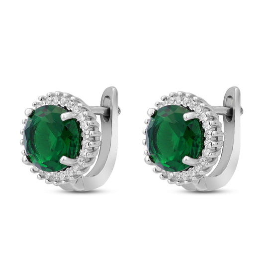 Simulated Emerald Halo Earrings