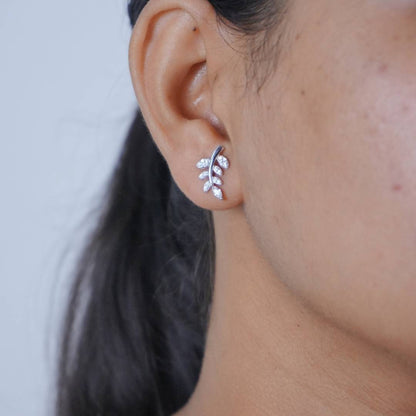 Silver Leafy Grace Zircon Earring