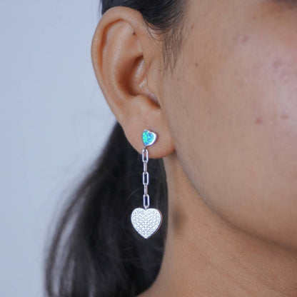 Charming Blue opal Inlay Heart Silver Earring