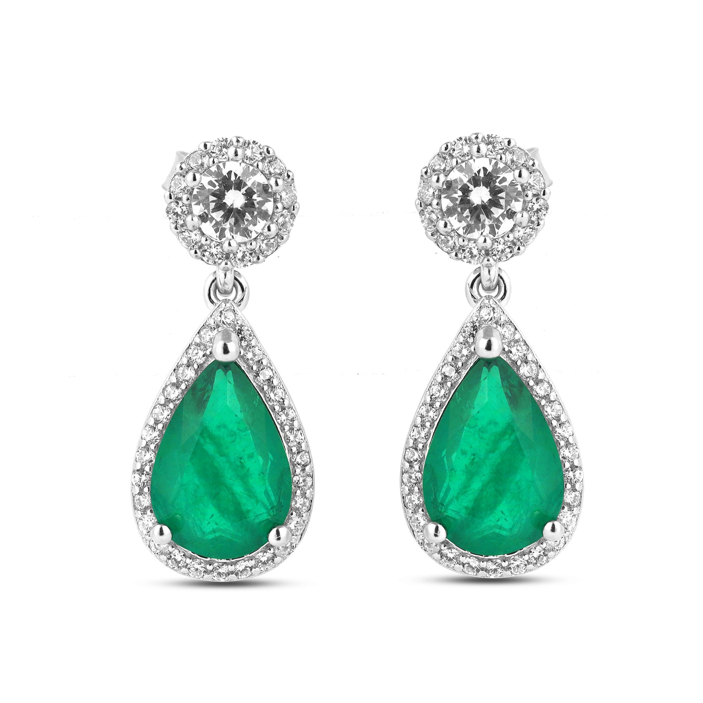 Silver Oval Cut Emerald Earring & Pendant Chain Set