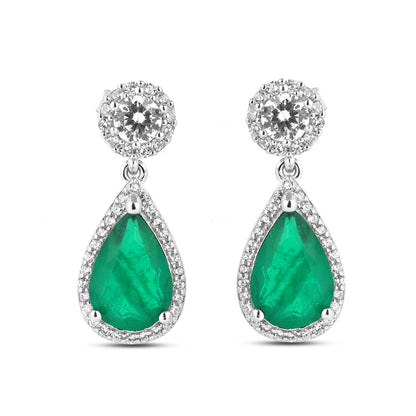 Silver Oval Cut Emerald Earring & Pendant Chain Set