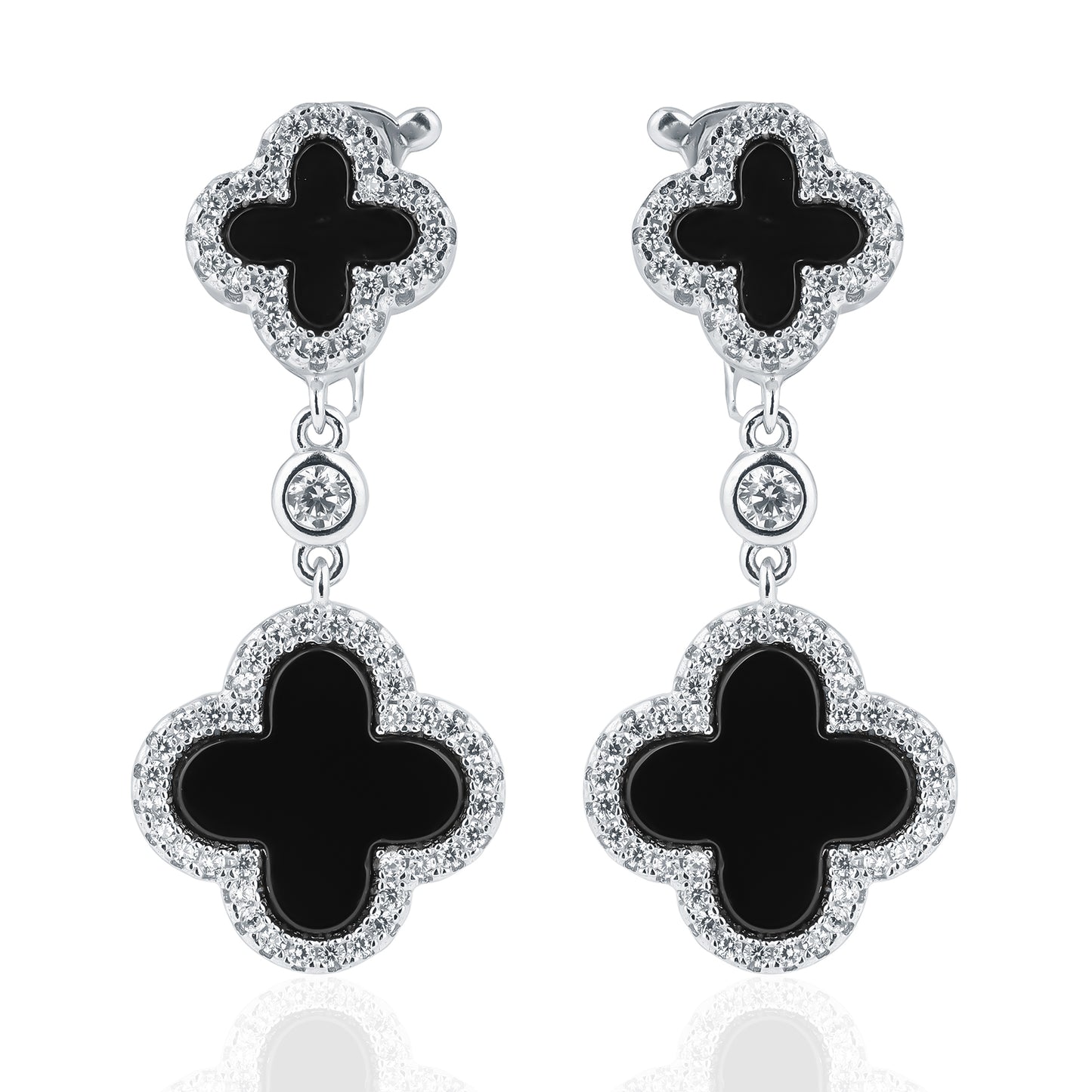 Black Inlay Clover Silver Earring