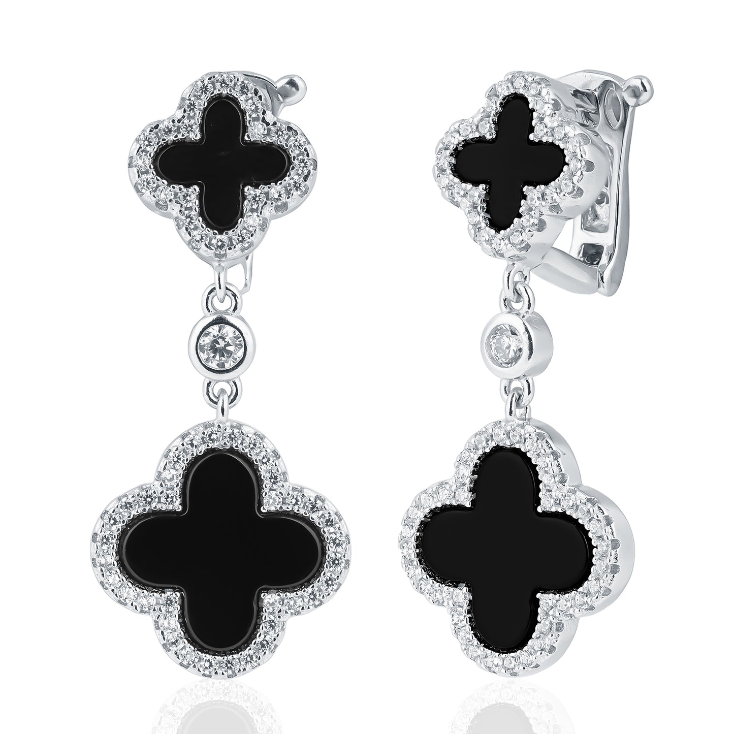 Black Inlay Clover Silver Earring