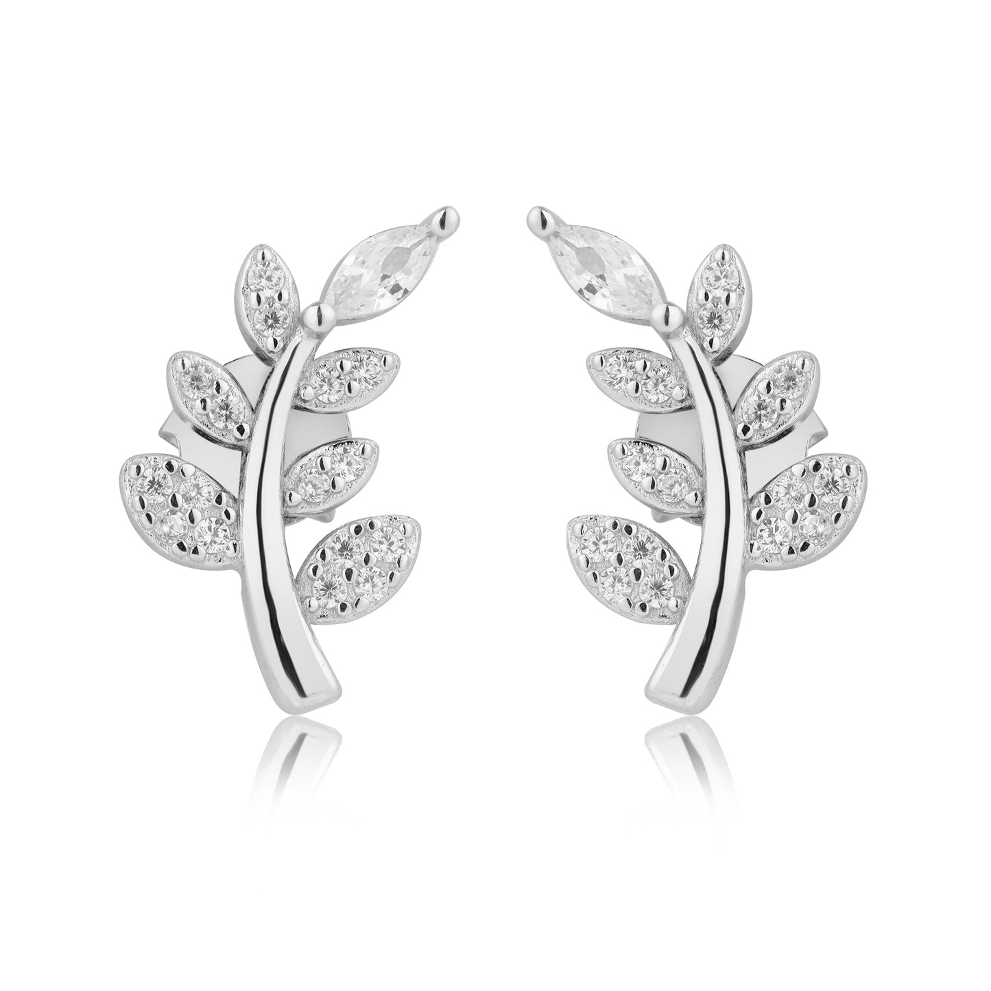 Silver Leafy Grace Zircon Earring