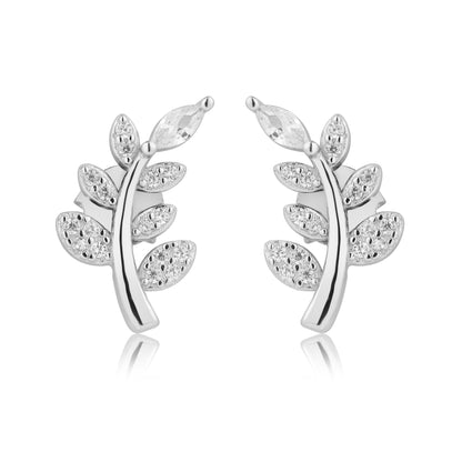 Silver Leafy Grace Zircon Earring