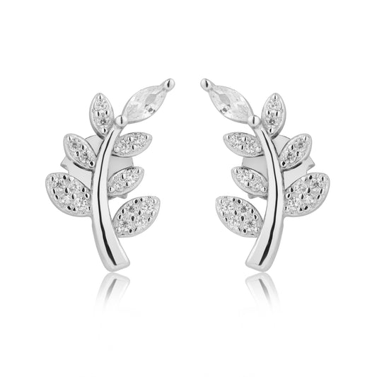 Silver Leafy Grace Zircon Earring