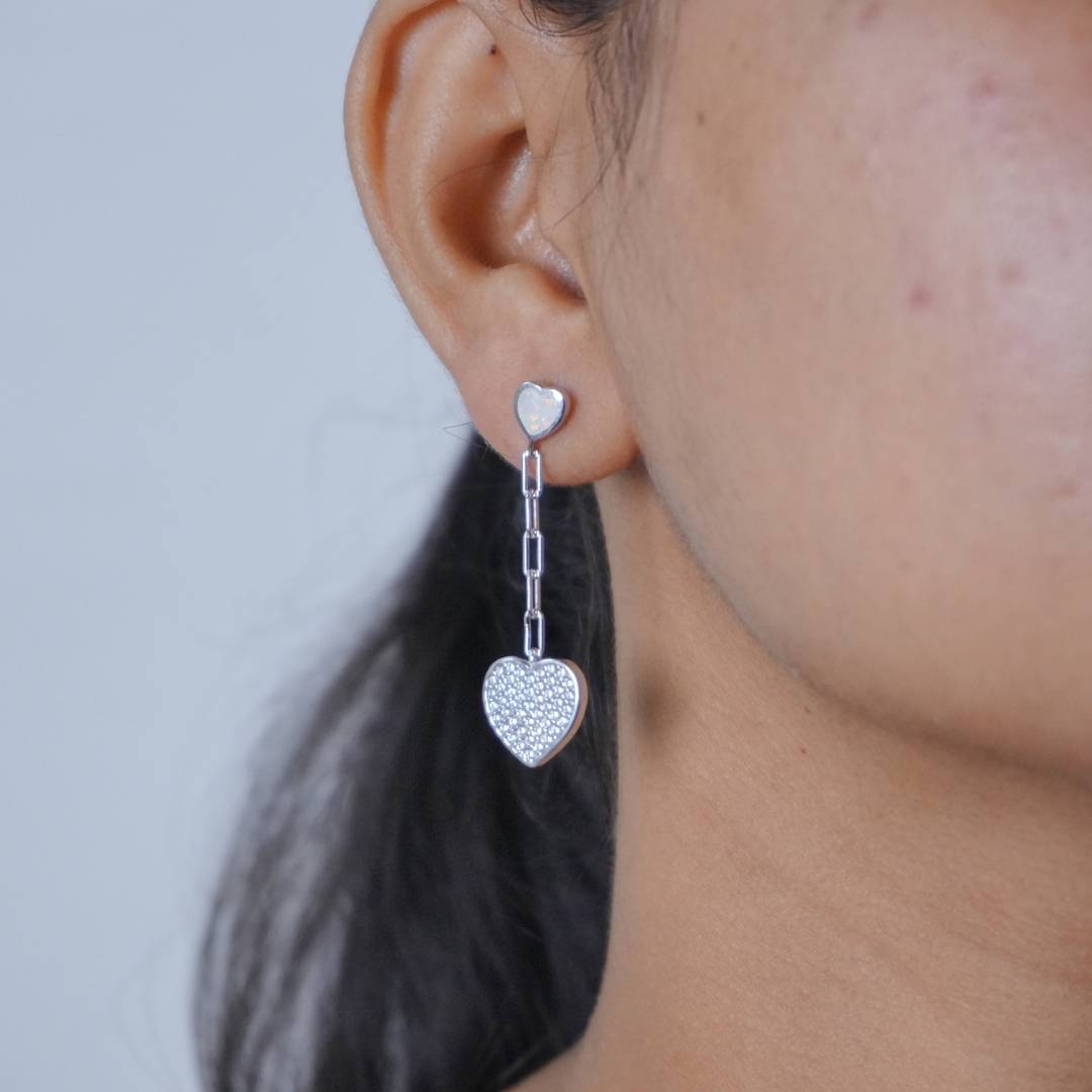 Charming White opal Inlay Heart Silver Earring