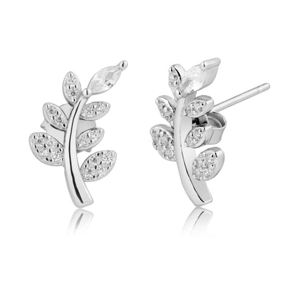 Silver Leafy Grace Zircon Earring