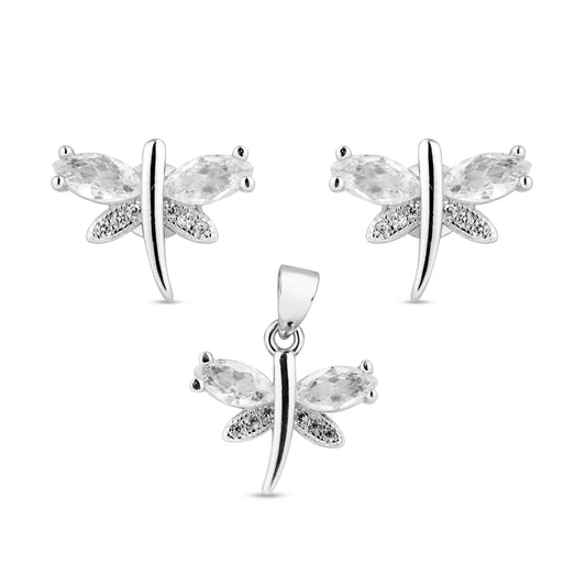 Silver Dazzling Butterfly Earring And Pendant Set