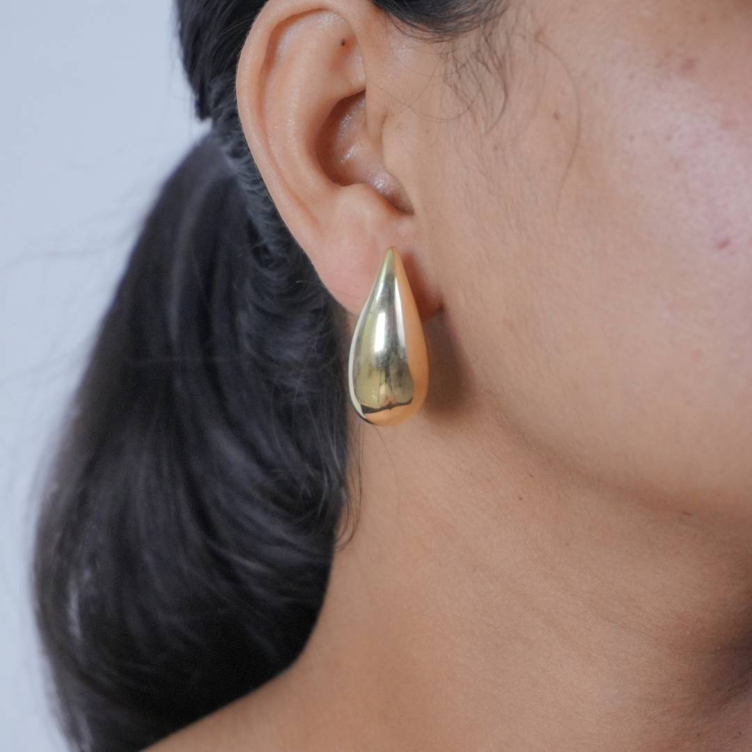 Yellow Gold Tear Drop Silver Earring