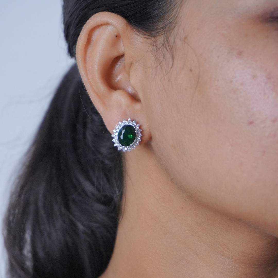 Princess Diana Inspired Emerald Silver Stud