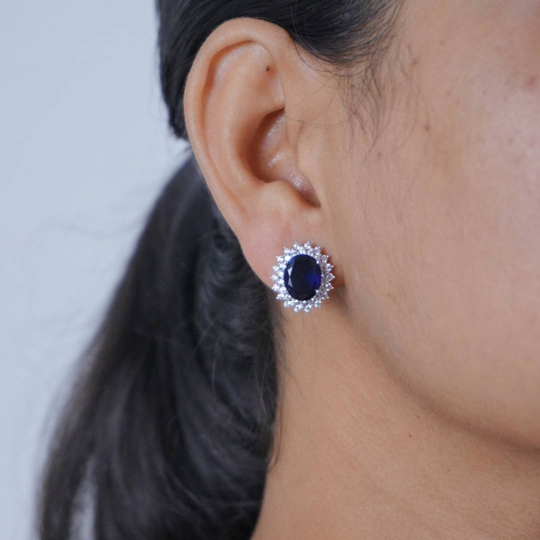 Princess Diana Inspired Blue Sapphire Silver Stud