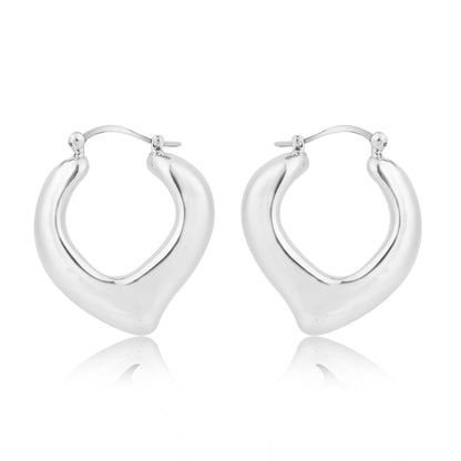 Silver Puffy Heart Hoop Earring