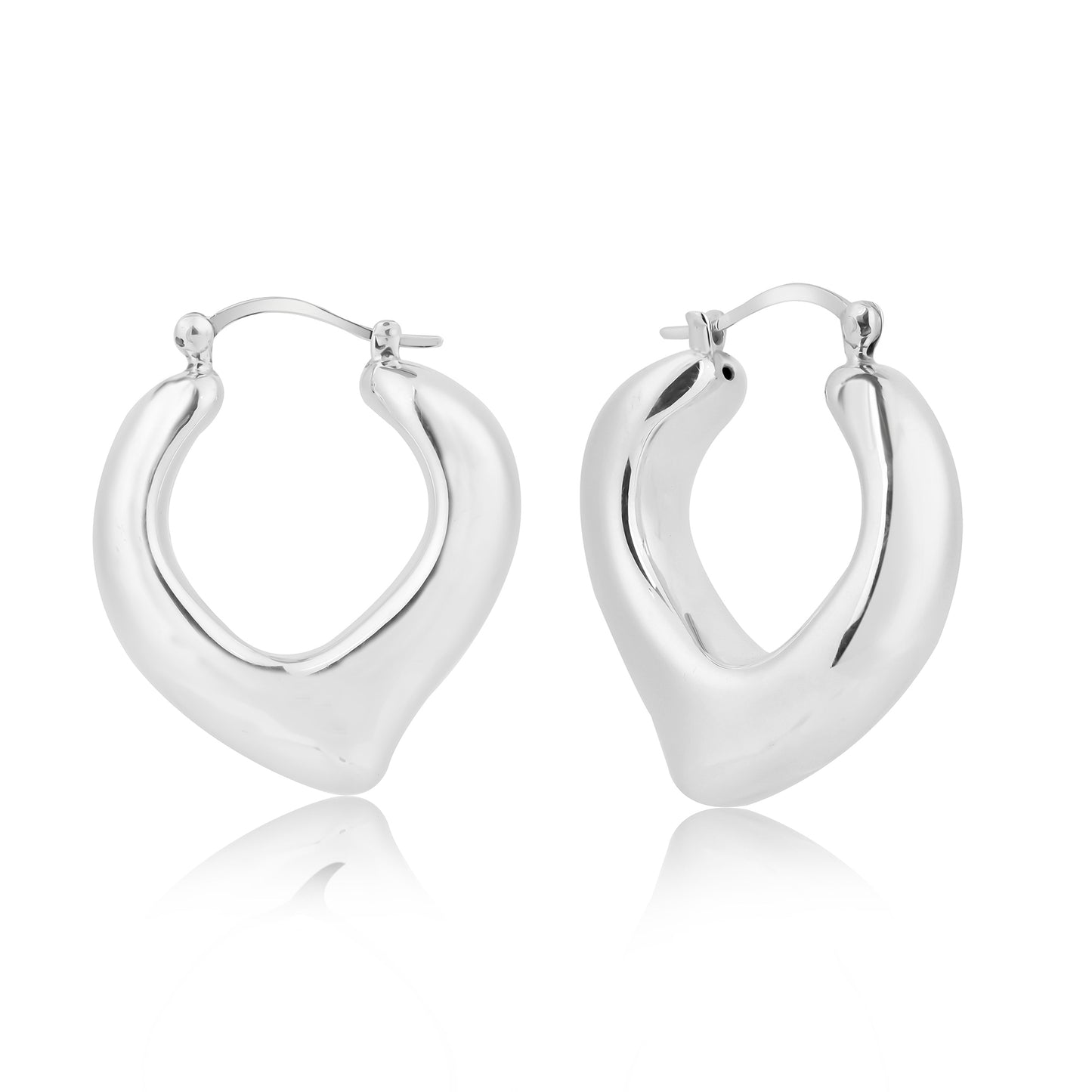 Silver Puffy Heart Hoop Earring