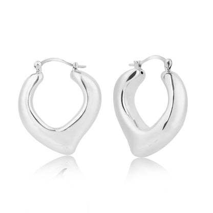 Silver Puffy Heart Hoop Earring