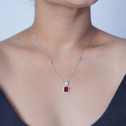 Silver Evergreen Ruby Station Necklace