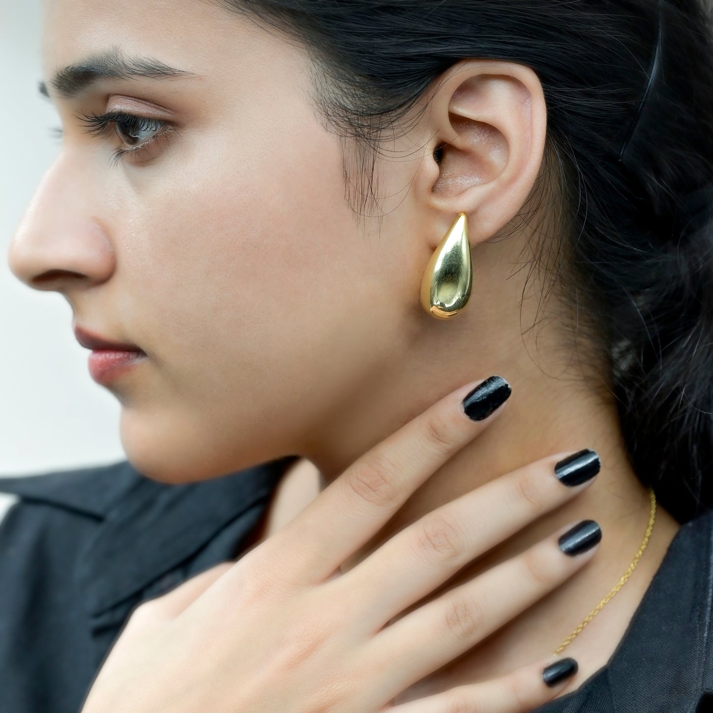 Yellow Gold Tear Drop Silver Earring