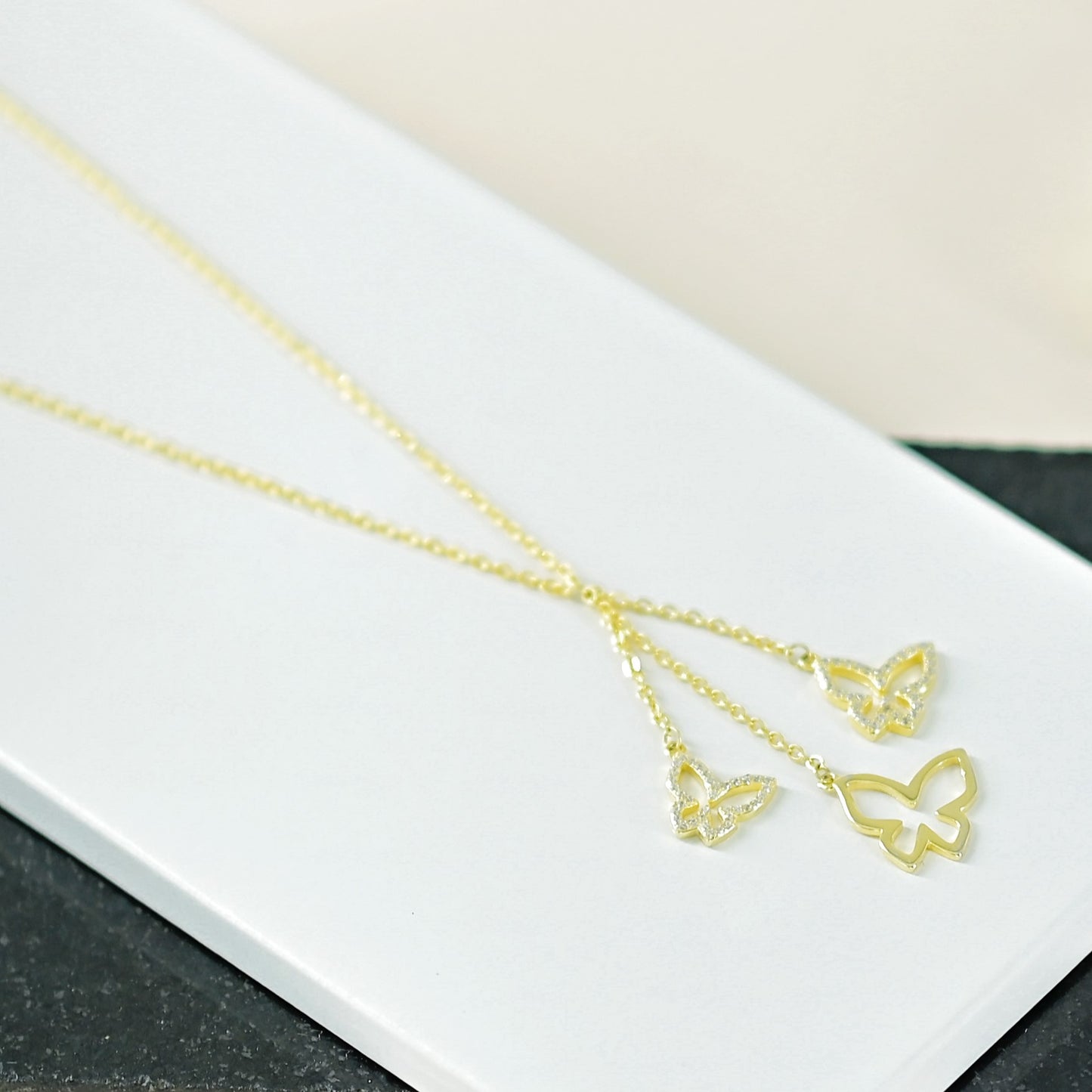 Yellow Gold Charming Butterfly Silver Necklace