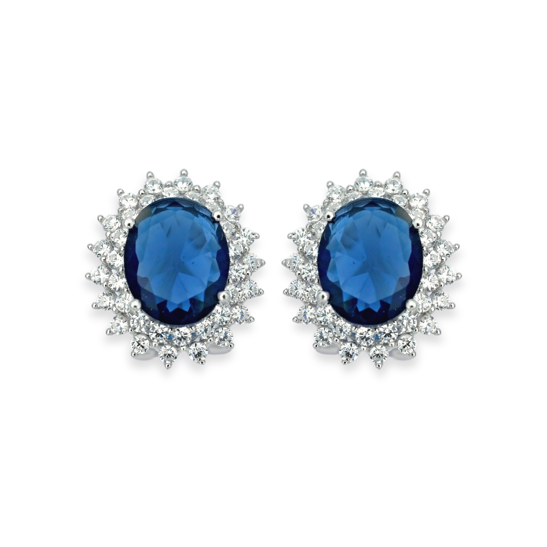 Princess Diana Inspired Blue Sapphire Silver Stud