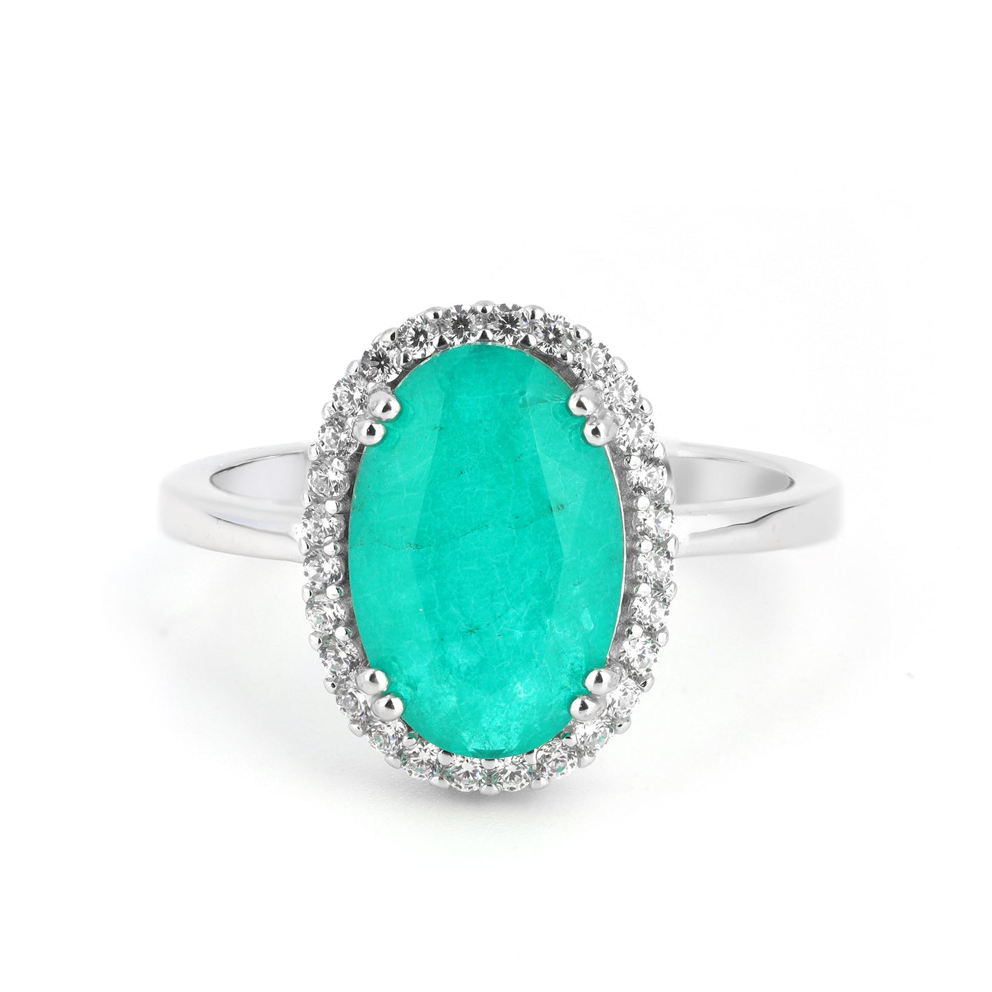 Silver Classic Emerald Halo Ring