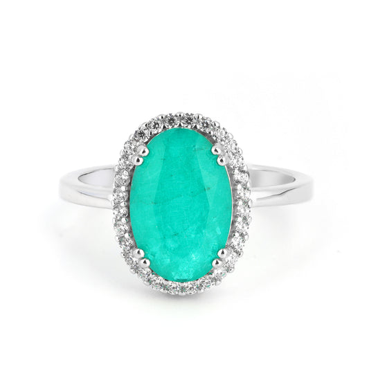 Silver Classic Emerald Halo Ring