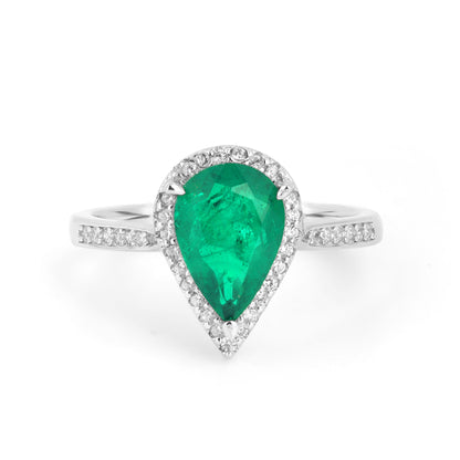 Silver Teardrop Emerald Ring