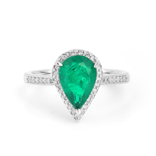 Silver Teardrop Emerald Ring