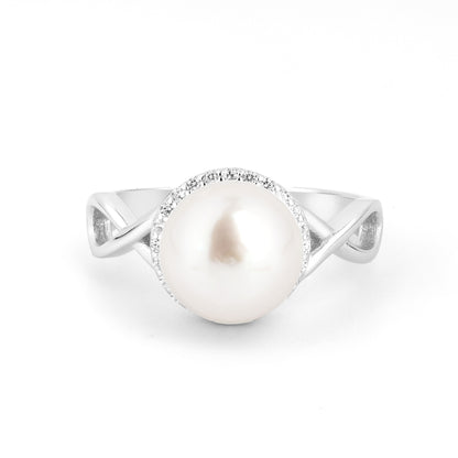 Silver Endless Pearl Halo Ring