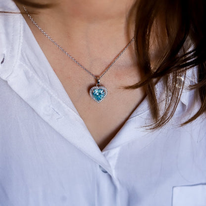 Elegant Sky Blue Heart Necklace, 18+3" Chain