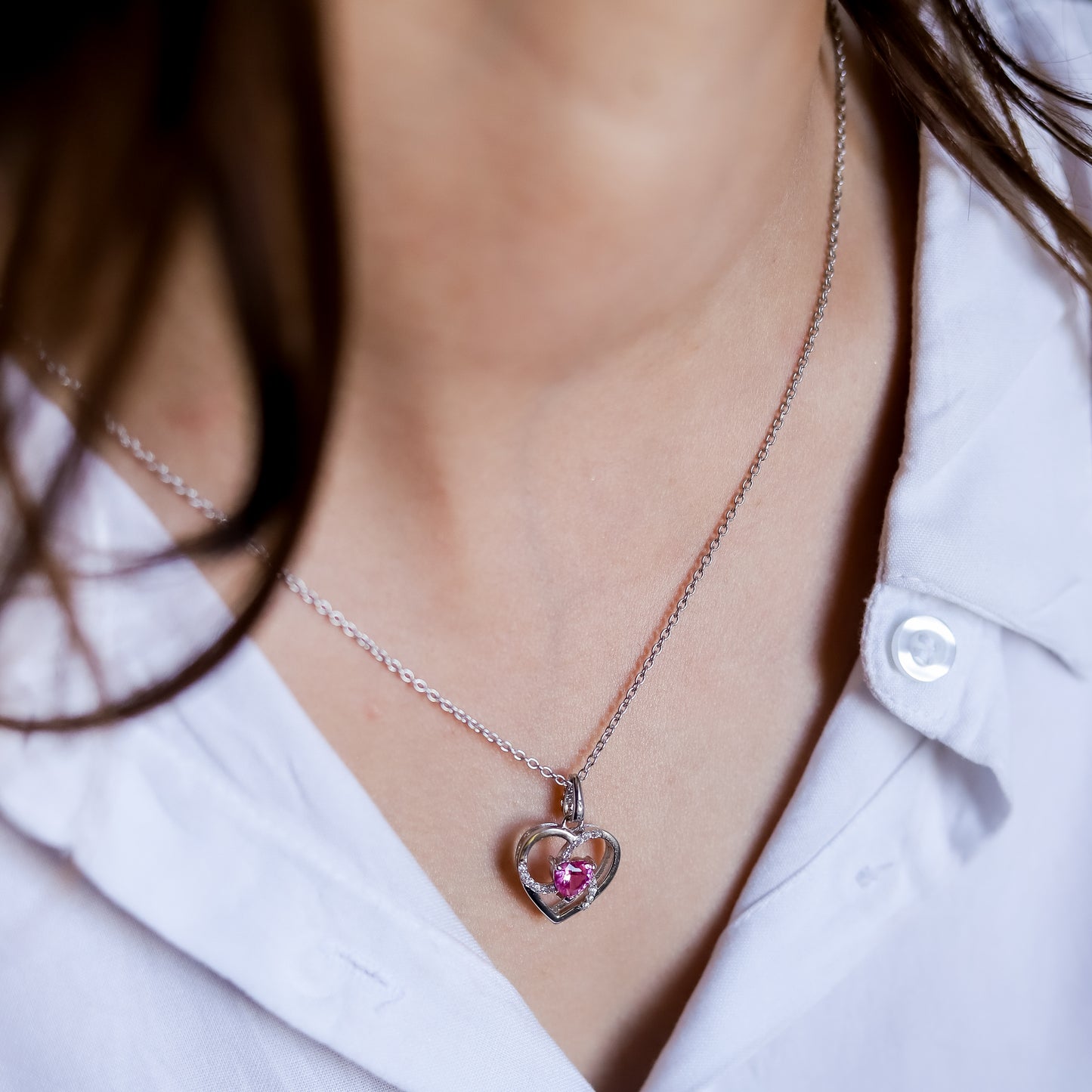 Heart-Shaped Pendant Necklace With 18+3" Chain