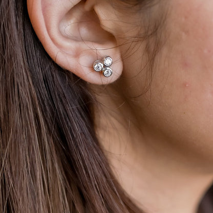 Triple Sparkle Stud Earrings in 925 Silver