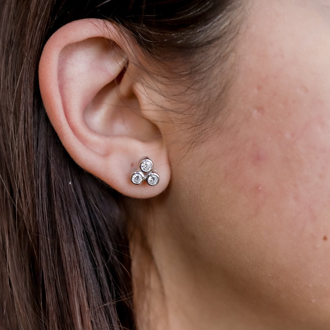 Triple Sparkle Stud Earrings in 925 Silver