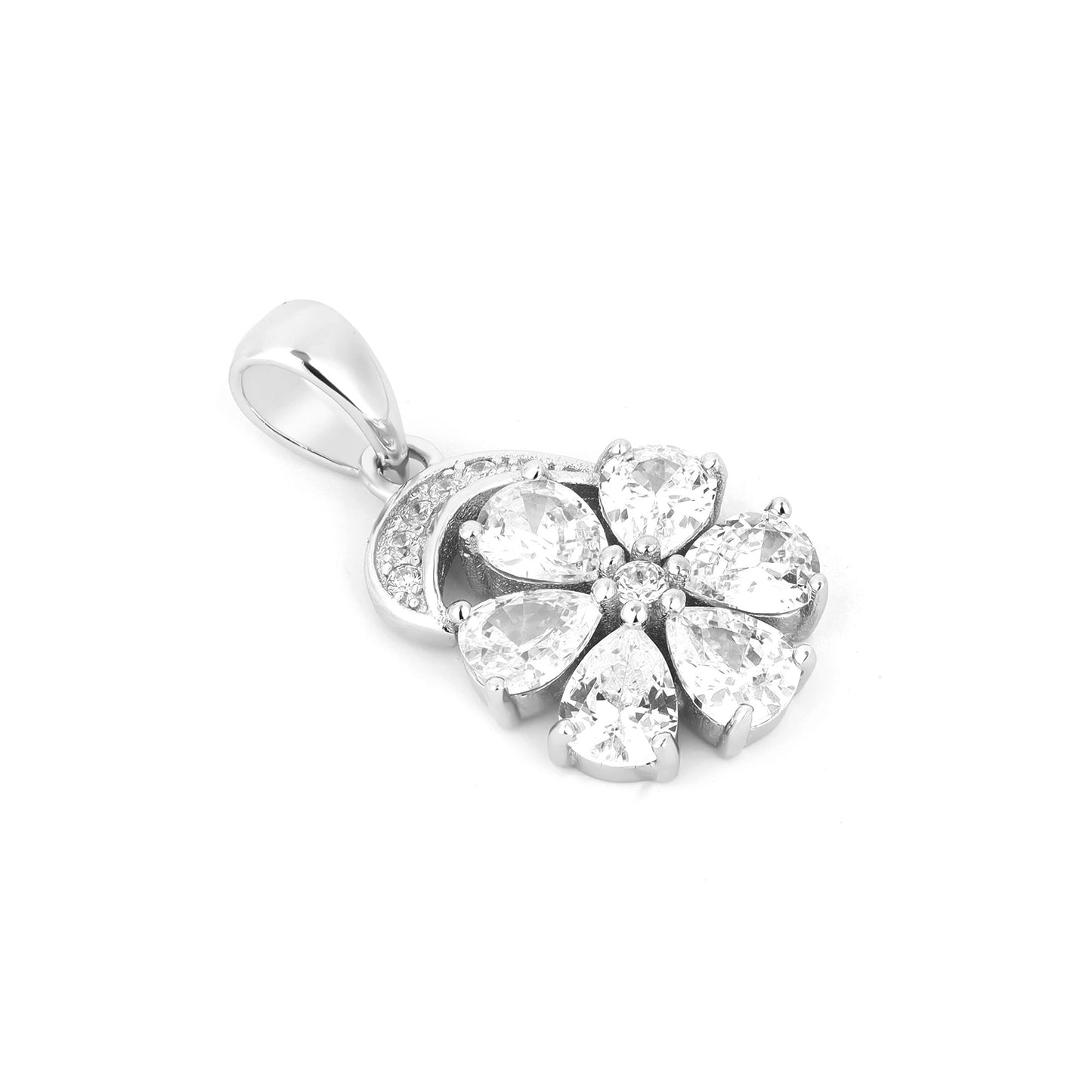 Silver Zircon Flower Pendant