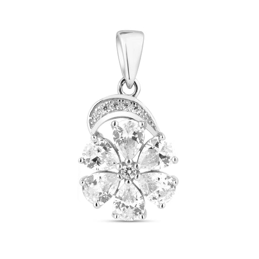 Silver Zircon Flower Pendant