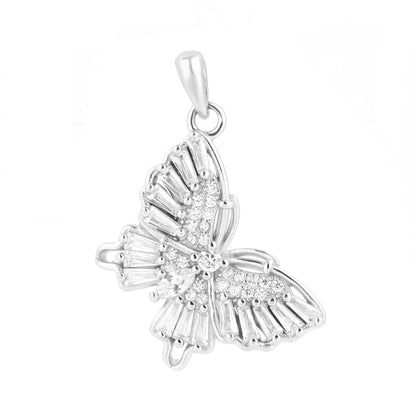 White Zirconia Butterfly Silver Necklace