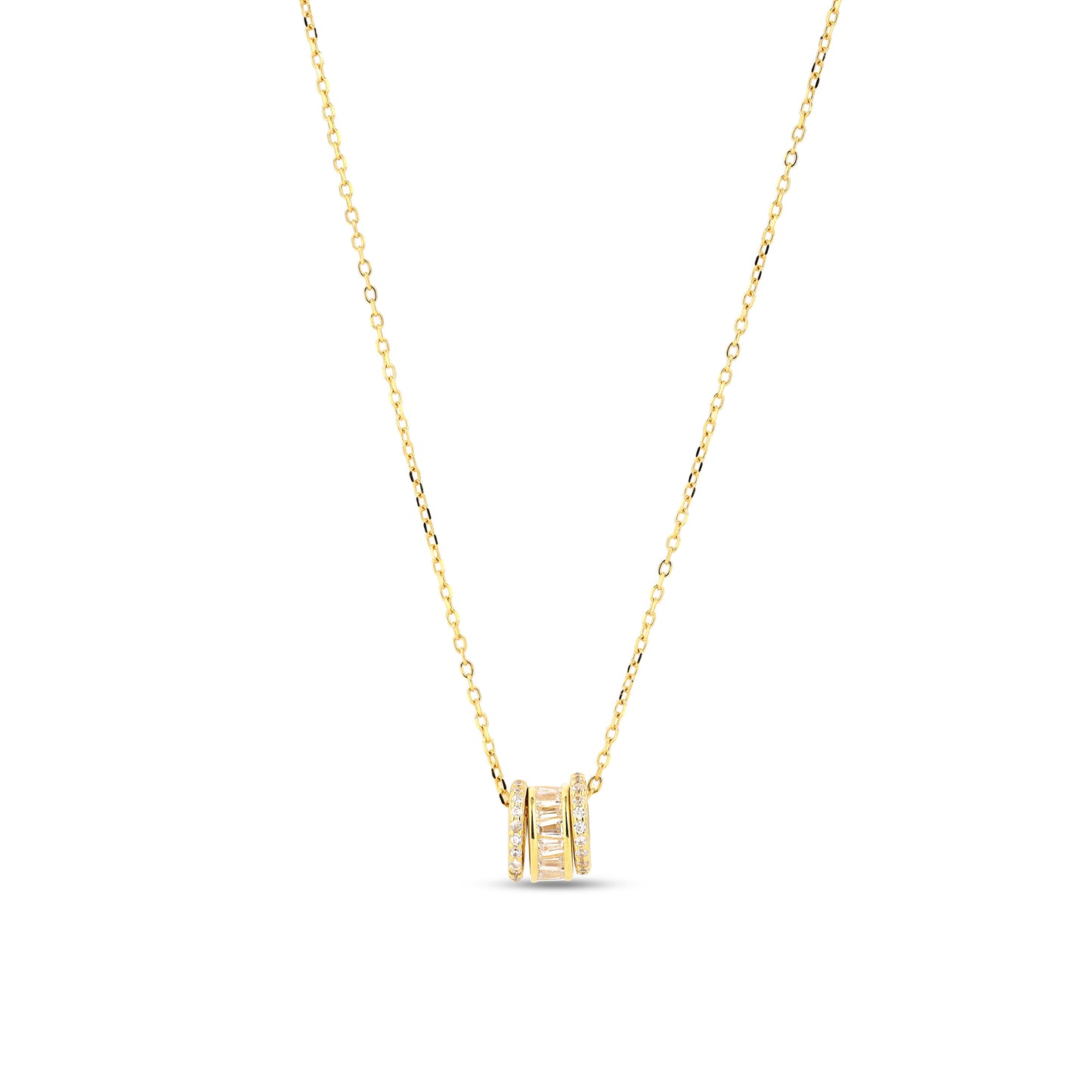 Triple Link Yellow Gold Necklace 925 Sterling Silver Round