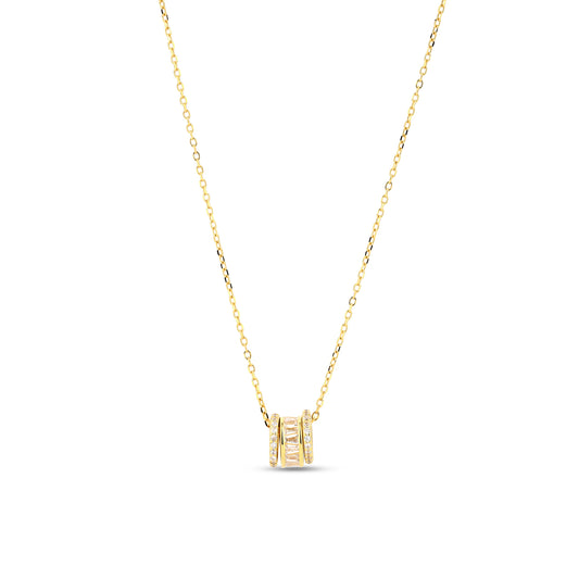 Triple Link Yellow Gold Necklace 925 Sterling Silver Round