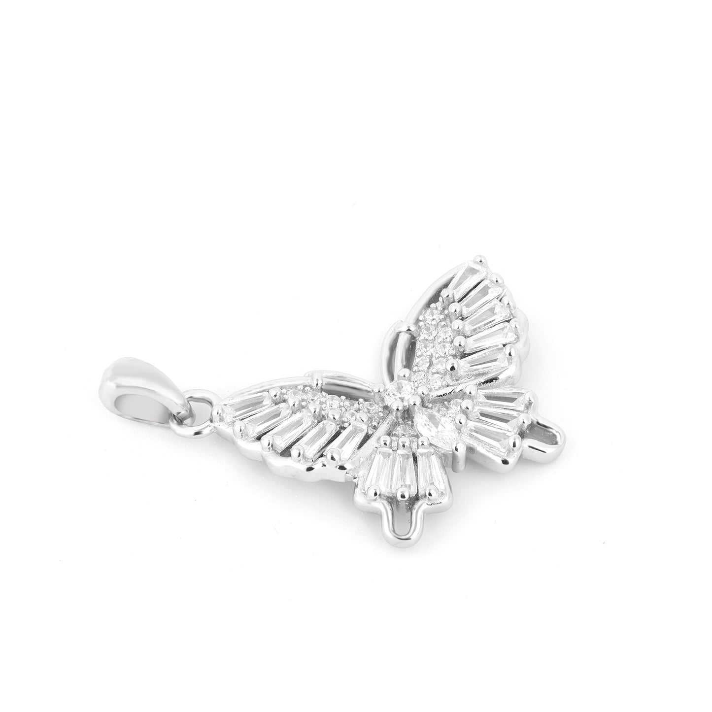 White Zirconia Butterfly Silver Necklace