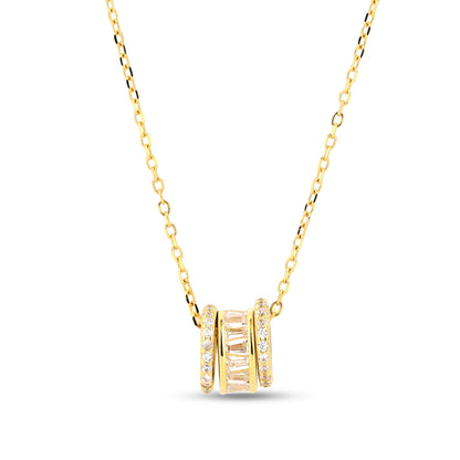 Triple Link Yellow Gold Necklace 925 Sterling Silver Round