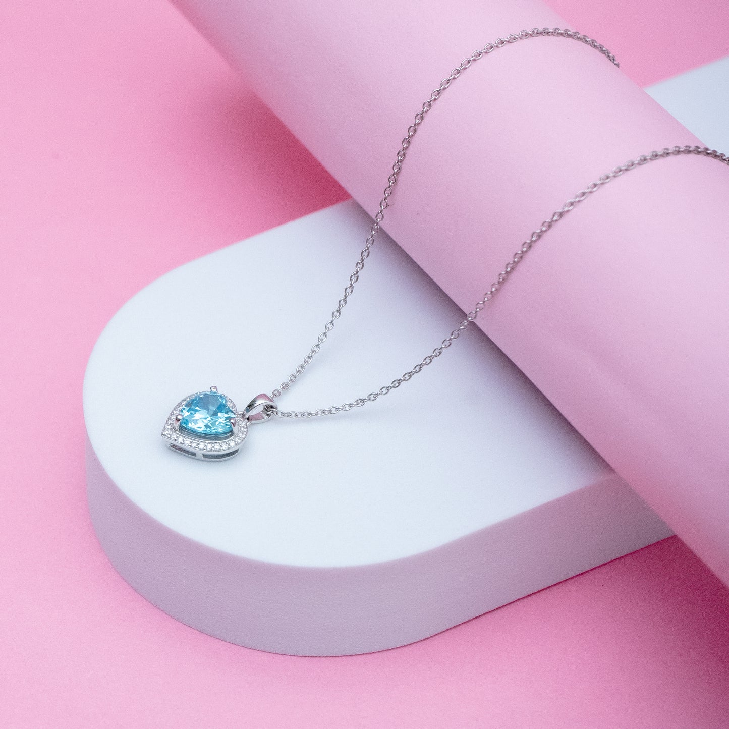 Elegant Sky Blue Heart Necklace, 18+3" Chain