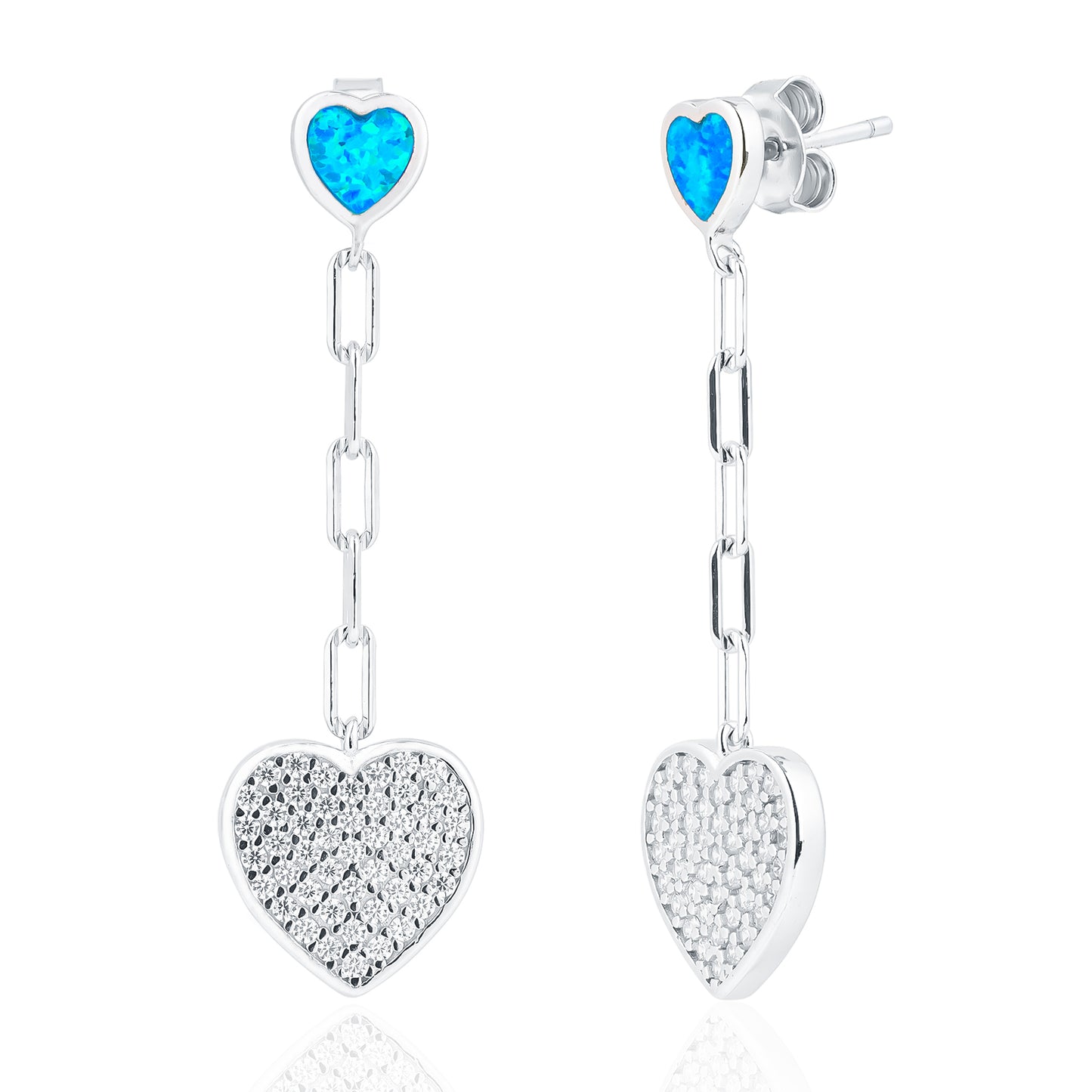 Charming Blue opal Inlay Heart Silver Earring