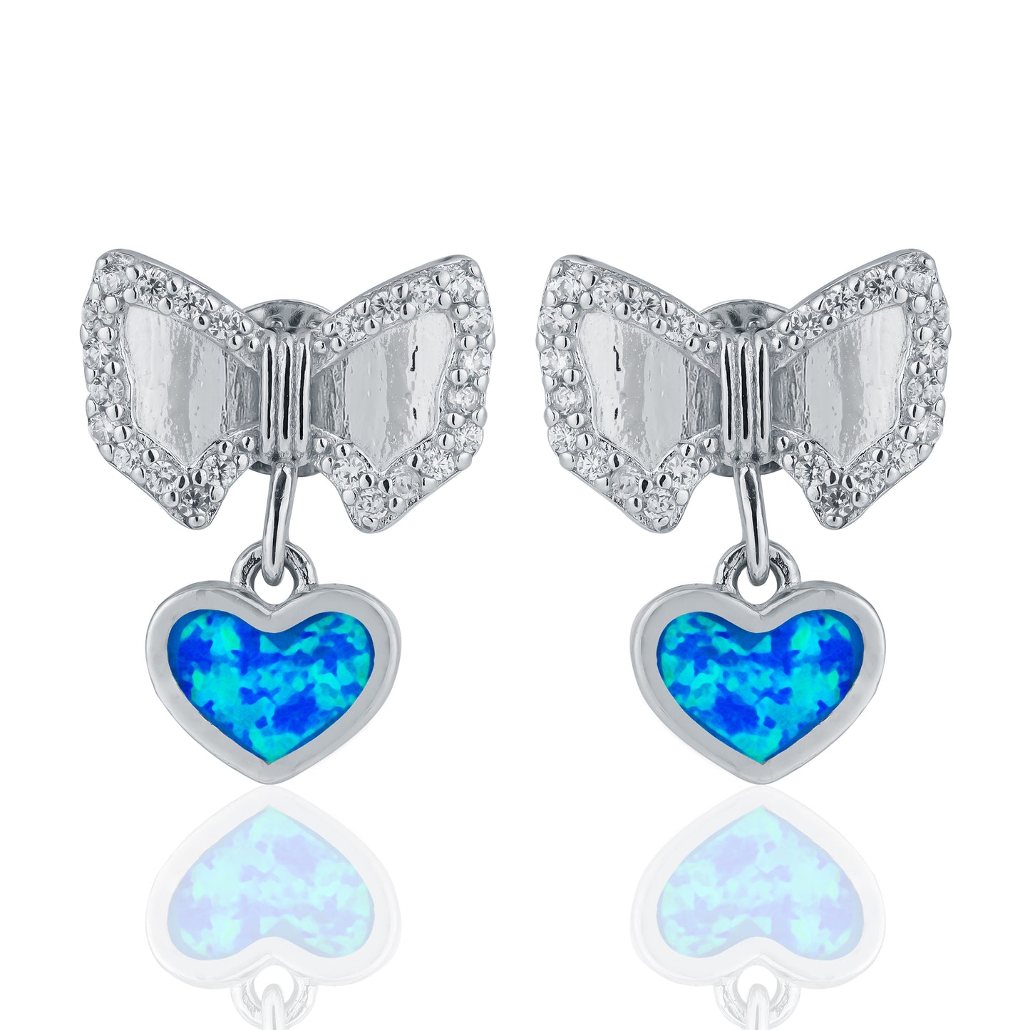 Butterfly with Inlay Pearl Heart Silver Earring