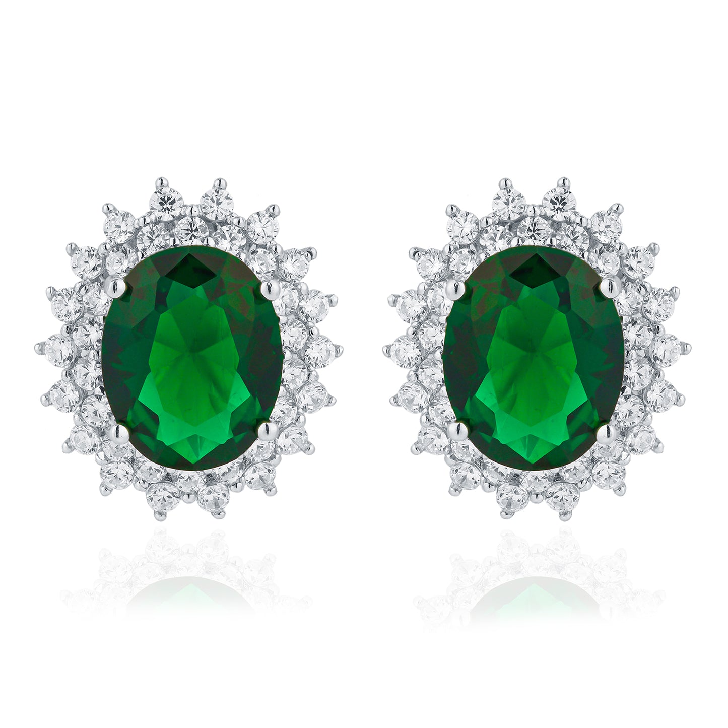 Princess Diana Inspired Emerald Silver Stud