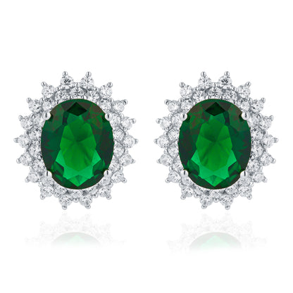 Princess Diana Inspired Emerald Silver Stud